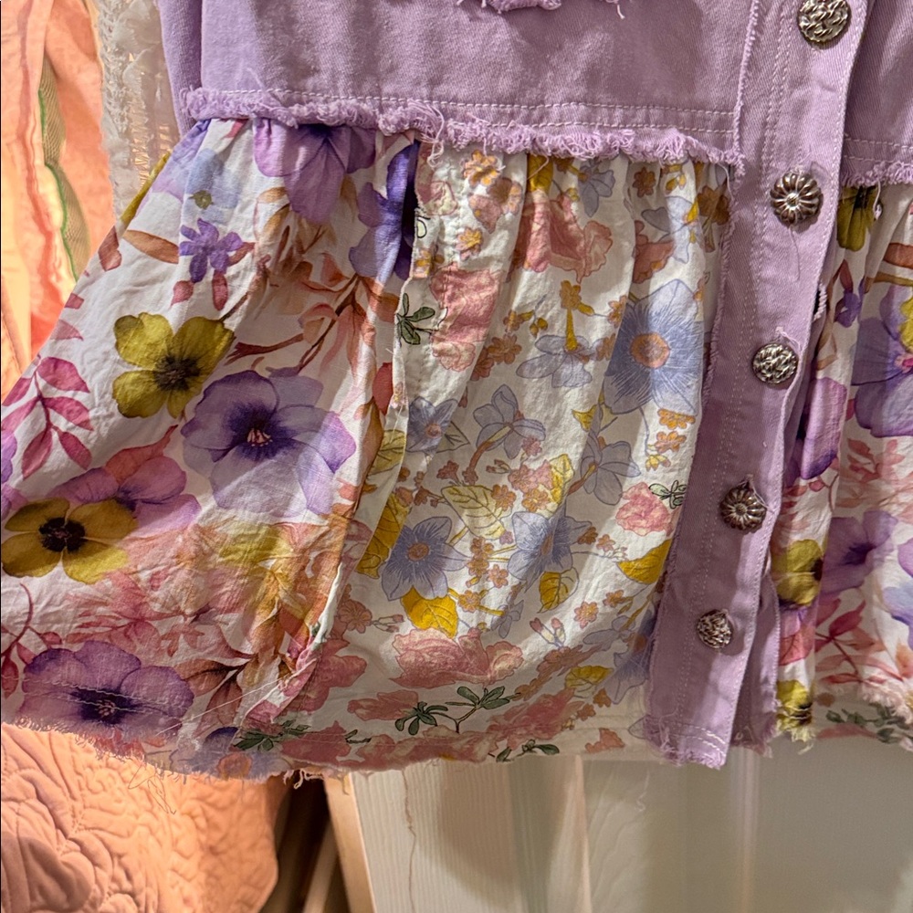POL Lavender Patchwork Floral Button-Front Jacket… - image 5